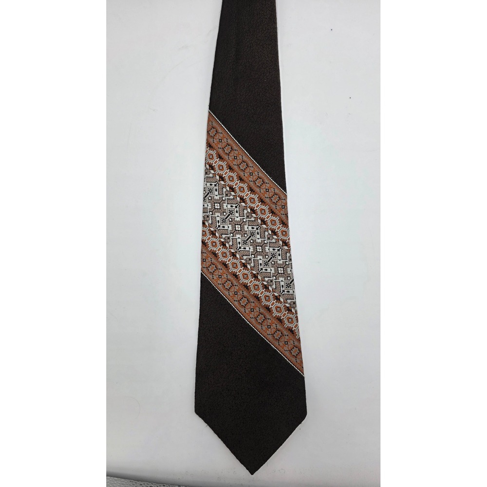 Melets by Damon Vintage 70s Brown Geometric Diagonal Wide Necktie Polyester